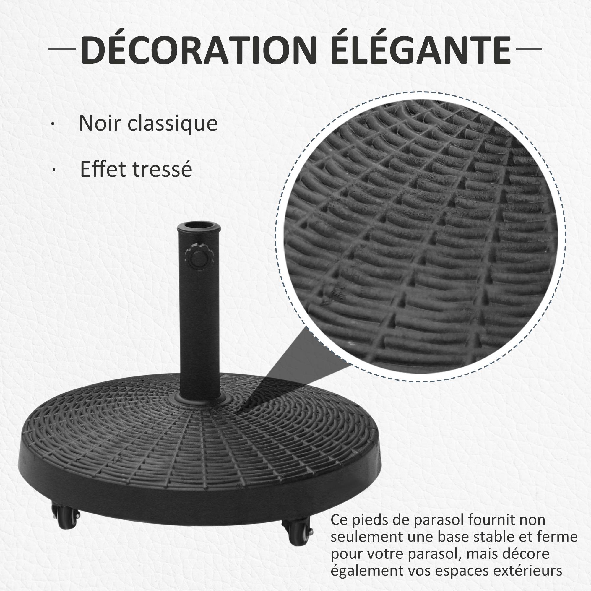Pied de parasol base de lestage poids net 22,7 kg en résine avec 4 roulettes - dim. Φ52 x 41H cm - Noir - Image 6