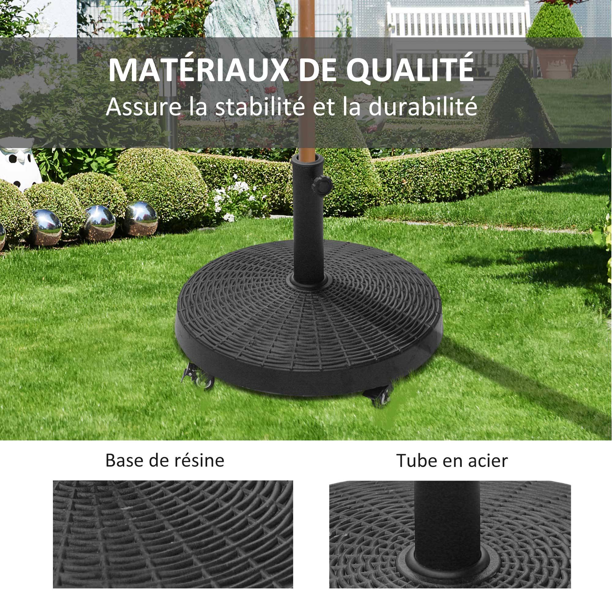 Pied de parasol base de lestage poids net 22,7 kg en résine avec 4 roulettes - dim. Φ52 x 41H cm - Noir - Image 9