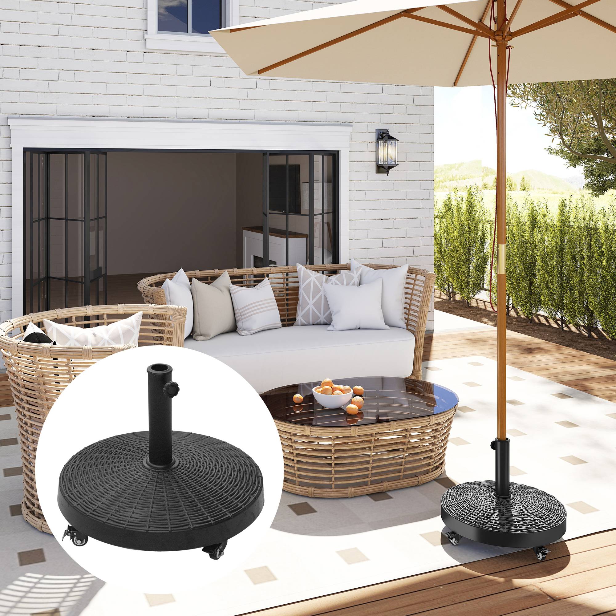 Pied de parasol base de lestage poids net 22,7 kg en résine avec 4 roulettes - dim. Φ52 x 41H cm - Noir - Image 3