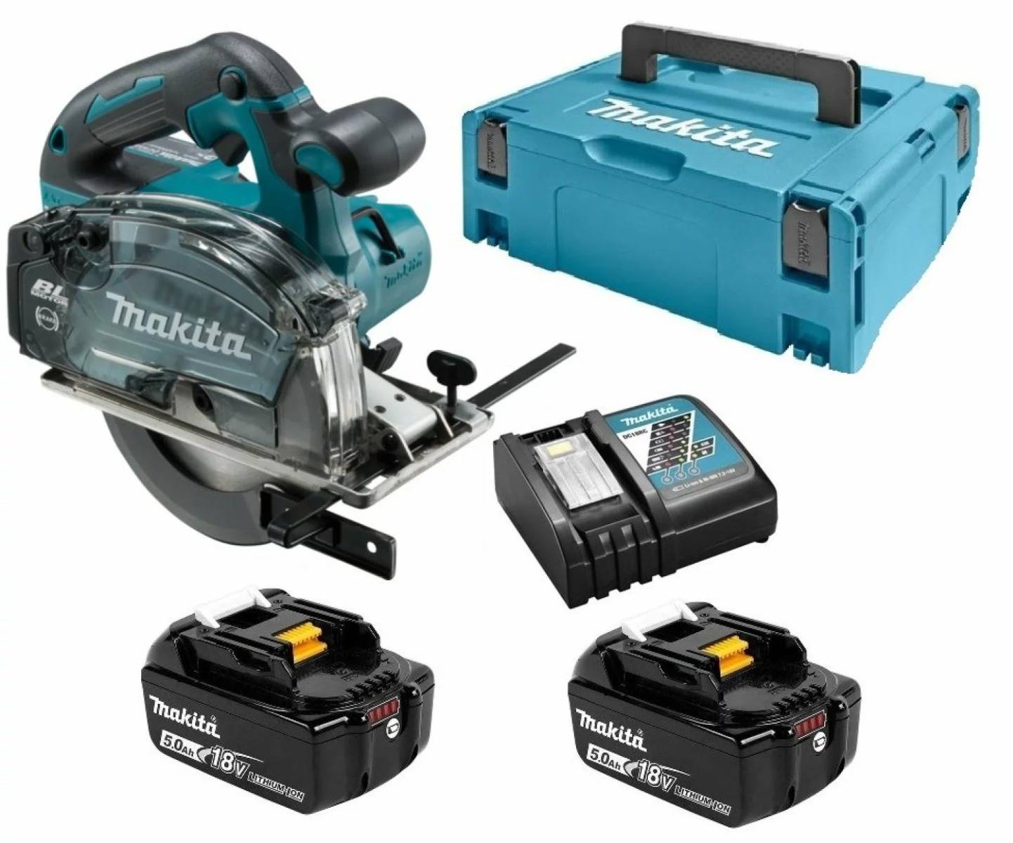 Scie circulaire à métaux 18 V LXT Ø 150 mm MAKITA - avec 2 batteries 18 V 5Ah - chargeur - MakPac- DCS553RTJ - Image 1