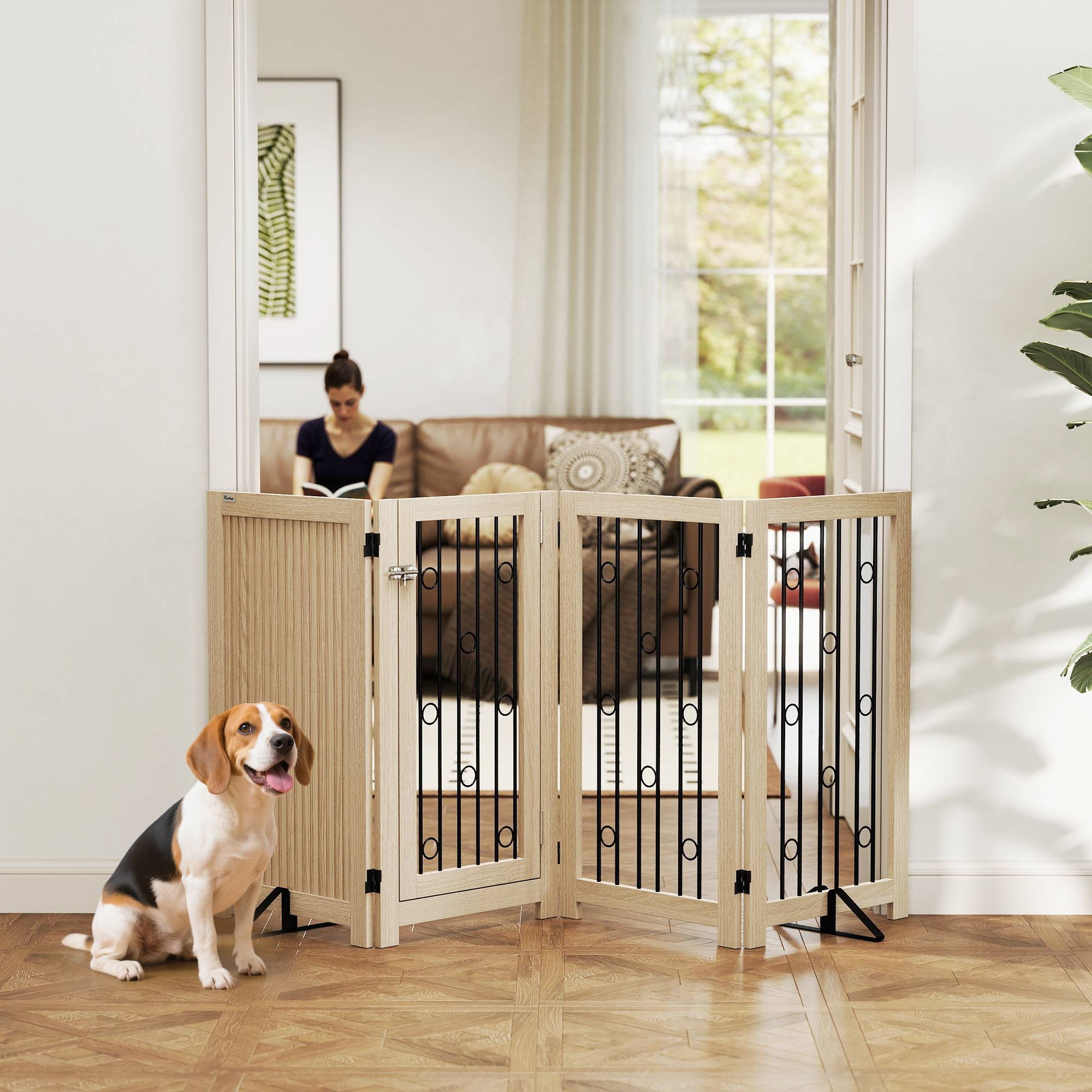 Sans Marque - Barrière autonome avec porte, 4 panneaux, pour couloir, escalier, cadre, MDF et acier - Image 3