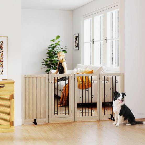 Sans Marque - Barrière autonome avec porte, 4 panneaux, pour couloir, escalier, cadre, MDF et acier - Image 4