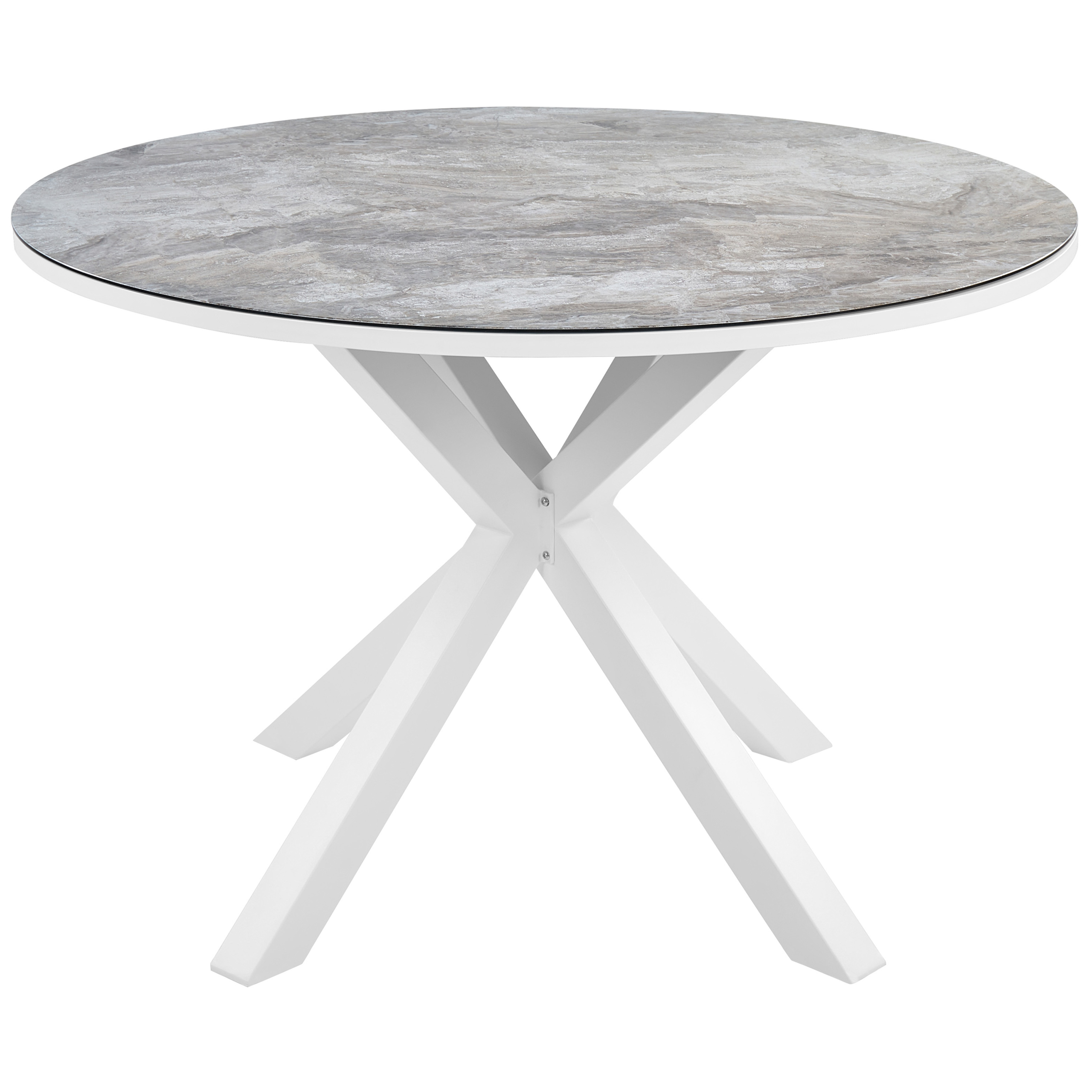 Beliani - Salle à Manger de Jardin Blanc en Aluminium Table Ronde Effet Marbre avec 4 Chaises et Coussins Pour Repas Convivial en Extérieur - Imagen 4