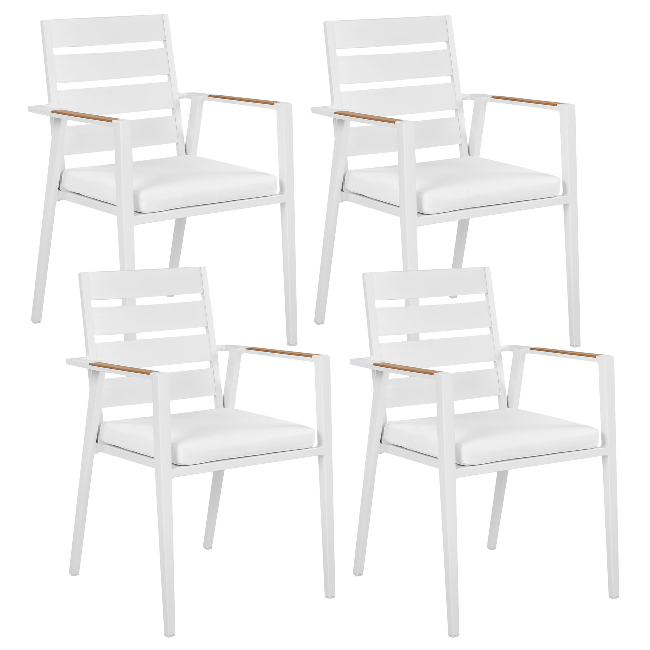 Beliani - Salle à Manger de Jardin Blanc en Aluminium Table Ronde Effet Marbre avec 4 Chaises et Coussins Pour Repas Convivial en Extérieur - Imagen 5