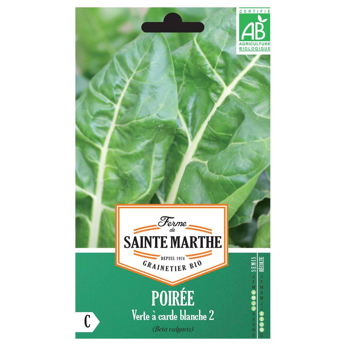 Poirée Verte à Carde blanche 2 Bio - Ferme de Sainte Marthe le sachet de 150 graines environ (2.9g)