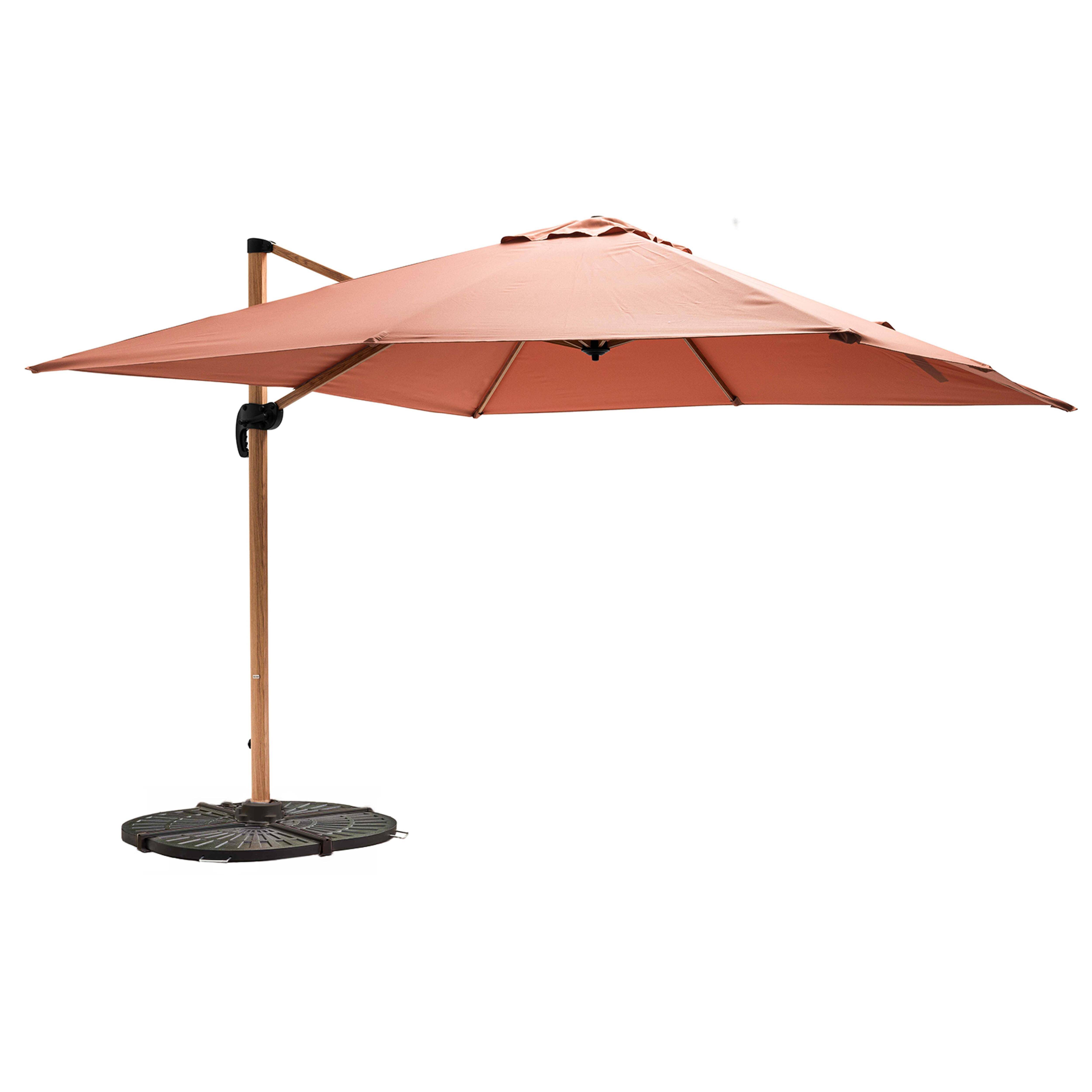 Oviala - Parasol déporté 3x3m et 4 dalles lestées effet bois argile Brescia - Oviala