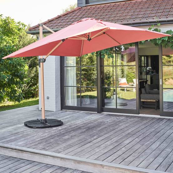 Oviala - Parasol déporté 3x3m et 4 dalles lestées effet bois argile Brescia - Oviala - Image 3