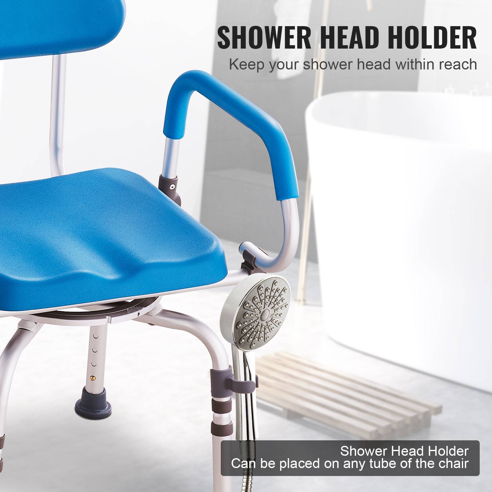 Vevor - VEVOR Chaise douche pivotante 360°, siège réglable/rembourré, antidérapant, capacité 300kg, pour personnes âgées. - Image 6