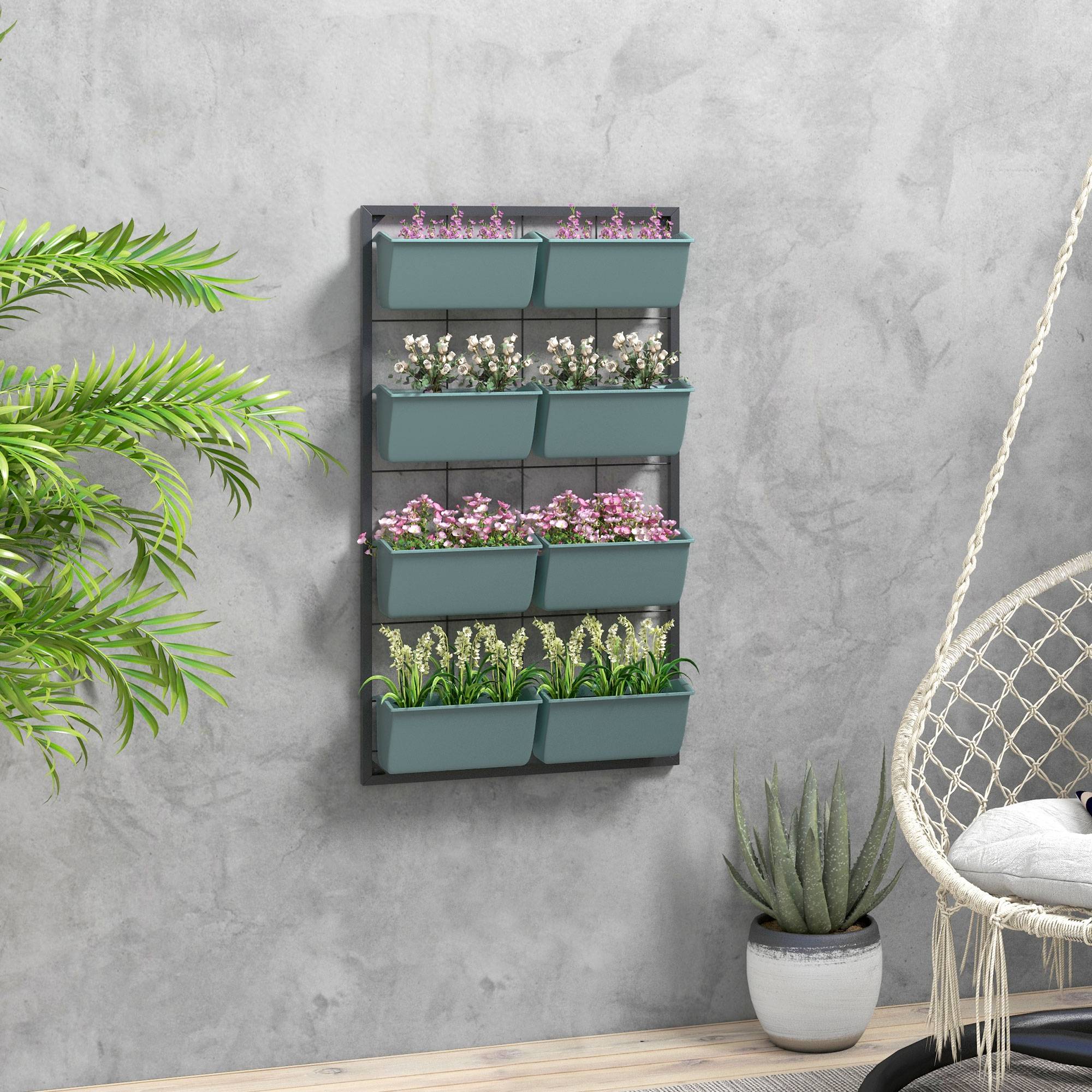 Étagère porte-plantes murale acier balcon 4 niveaux 8 bacs 52x14x90cm noir - ComfortXL Outdoor Living - Image 4