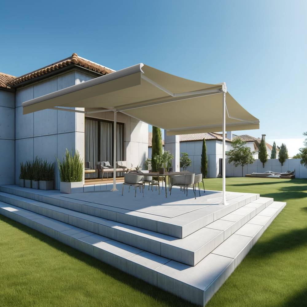 Intersun - Store banne double pente ENARGITE 4,00x2x3,00 M (Manuelle - Blanc - Ecru) - INTERSUN - Imagen 2