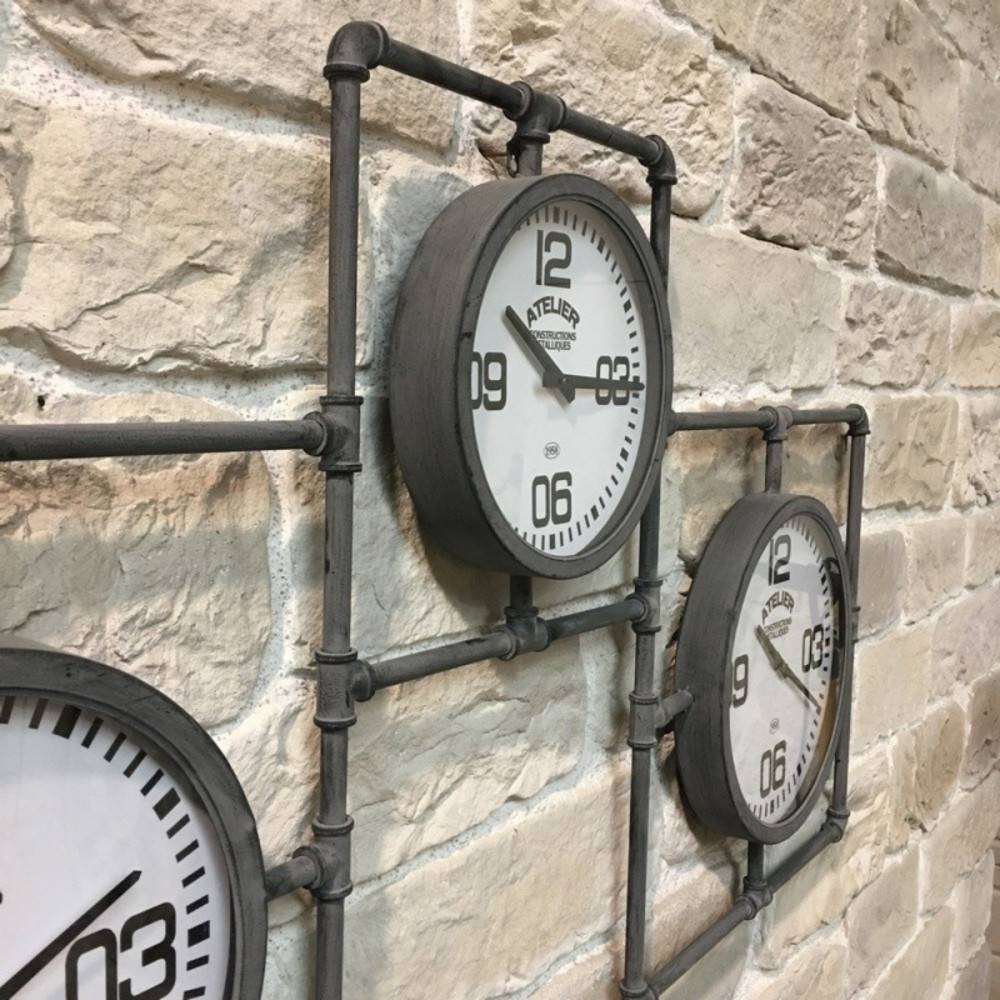 ~ 3 grandes horloges murales décoratives vintage salon métal gris 160cm Chemin de campagne - Imagen 4