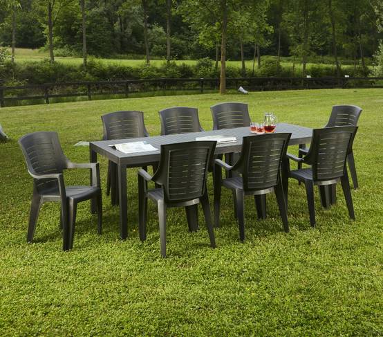 Dmora - Table d'extérieur Dmica, Etagère à manger rectangulaire extensible, Table de jardin extensible, 100% Made in Italy, 150x90h72 cm, Anthracite - Dmora - Image 2