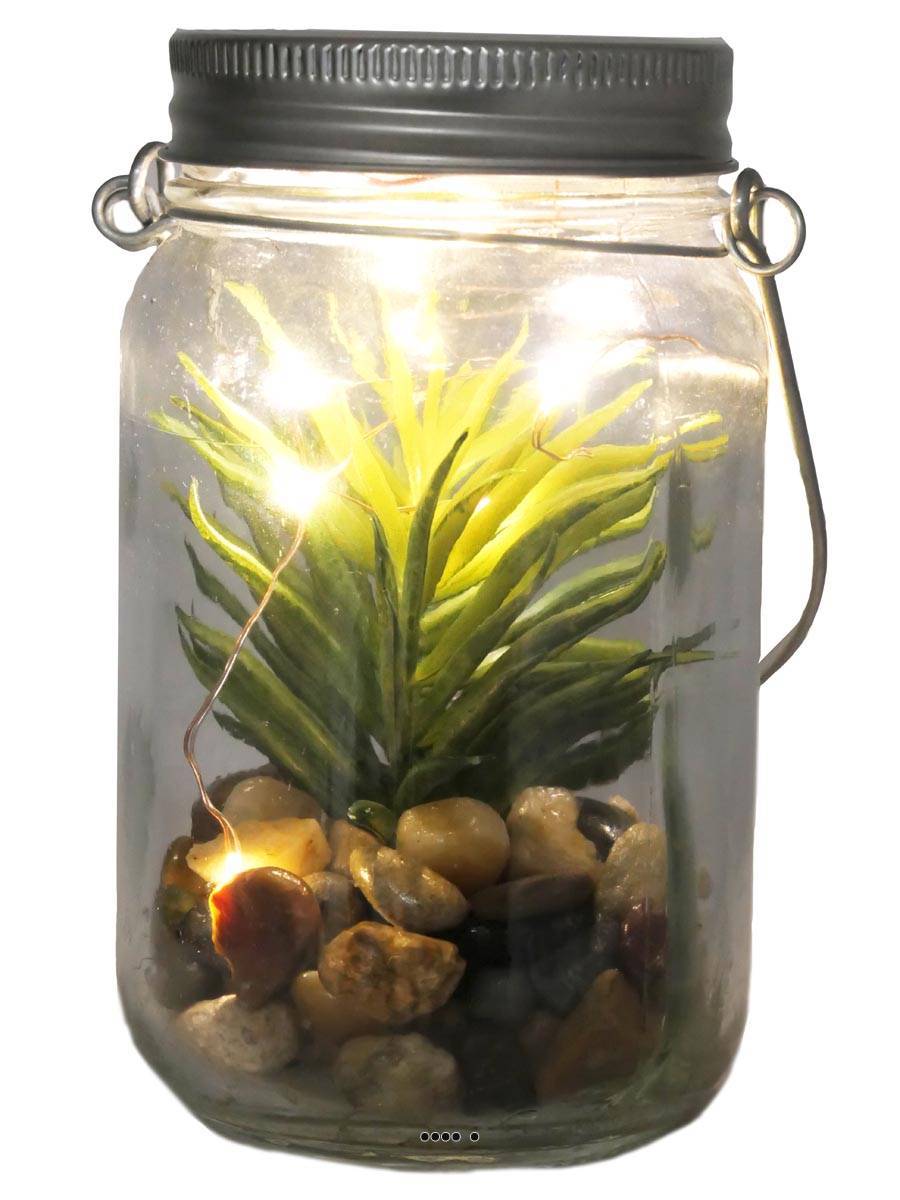 Artificielles - Plante grasse factice cactée en pot de verre et Guirlande Led Type A - couleur: Vert aloe - div: A - Imagen 1