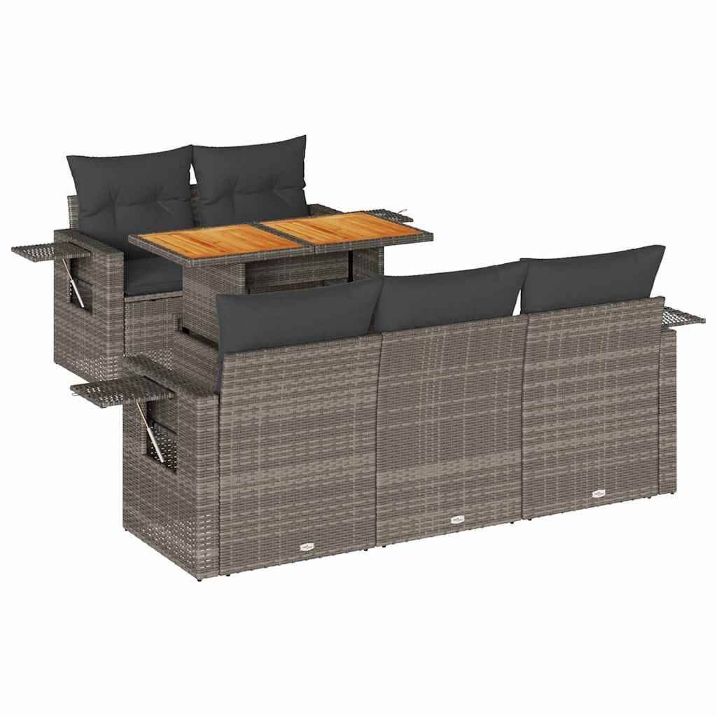 Salon de jardin 5 places gris résine tressée avec table bois relevable et rangement modulable – ComfortXL Outdoor Living - Image 2
