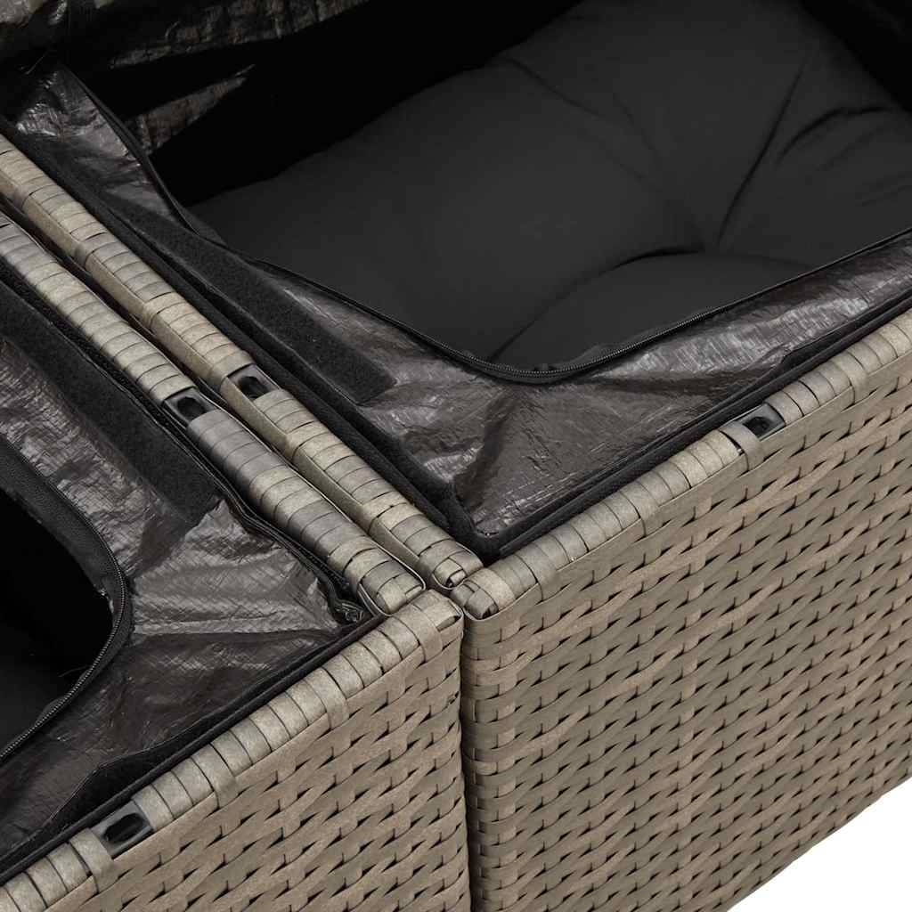 Salon de jardin 5 places gris résine tressée avec table bois relevable et rangement modulable – ComfortXL Outdoor Living - Image 4