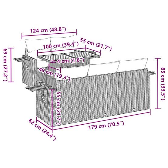 Salon de jardin 5 places gris résine tressée avec table bois relevable et rangement modulable – ComfortXL Outdoor Living - Image 5