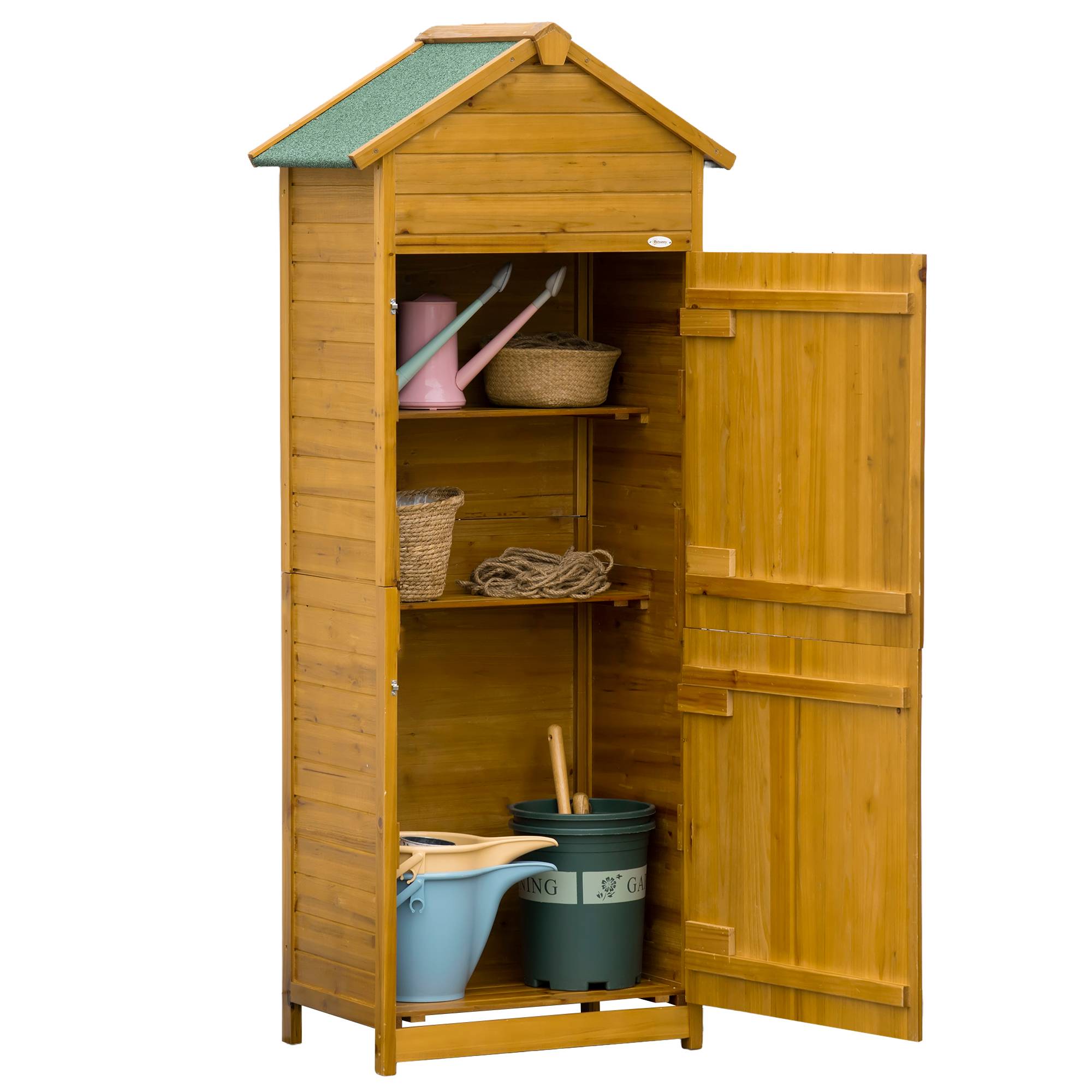PANGIVO - Abri de jardin en bois naturel, avec 2 étagères, 79 x 49 x 191,5 cm - PANGIVO