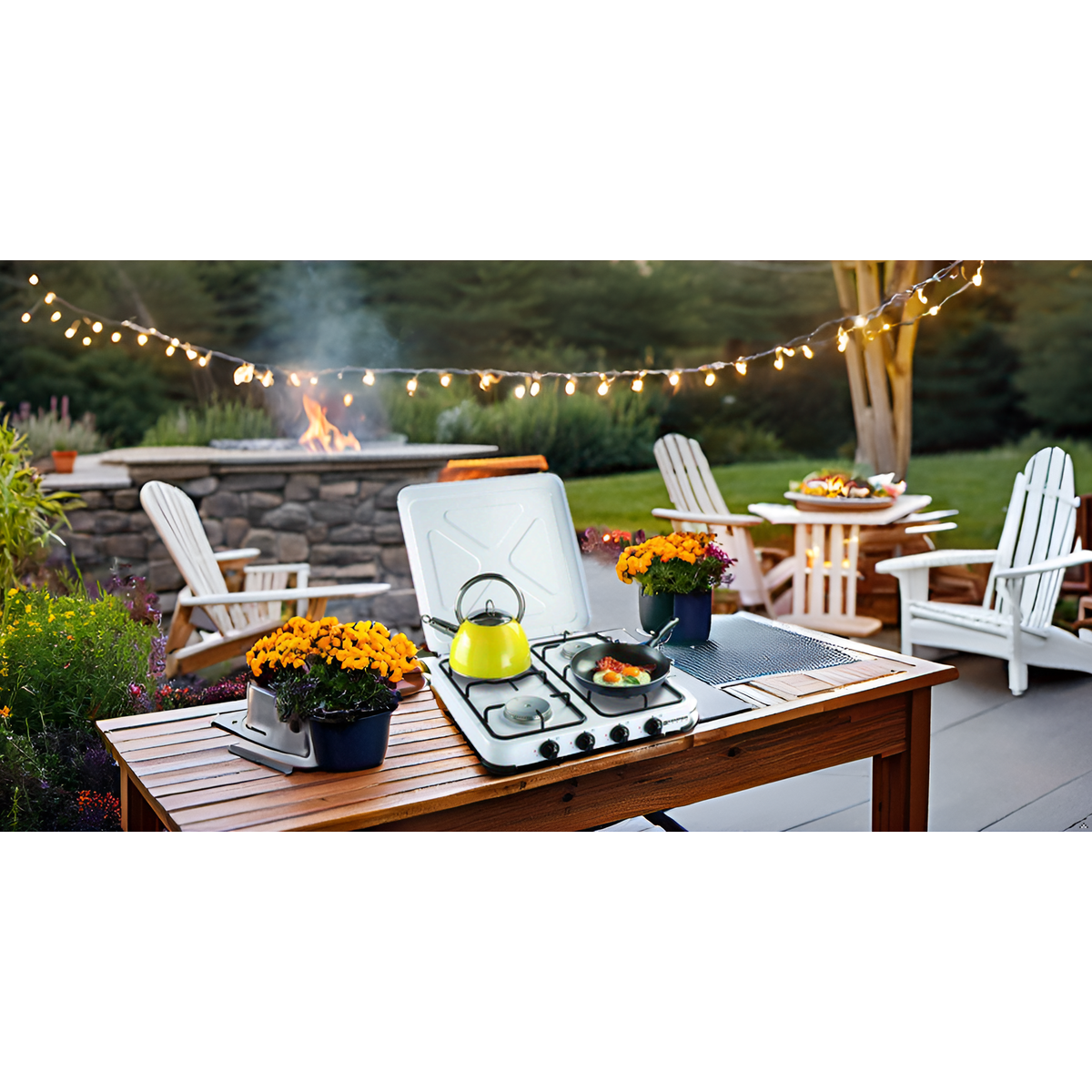 Réchaud gaz portable 4 feux 4650W Blanc laqué Couvercle KEMPER - Imagen 3