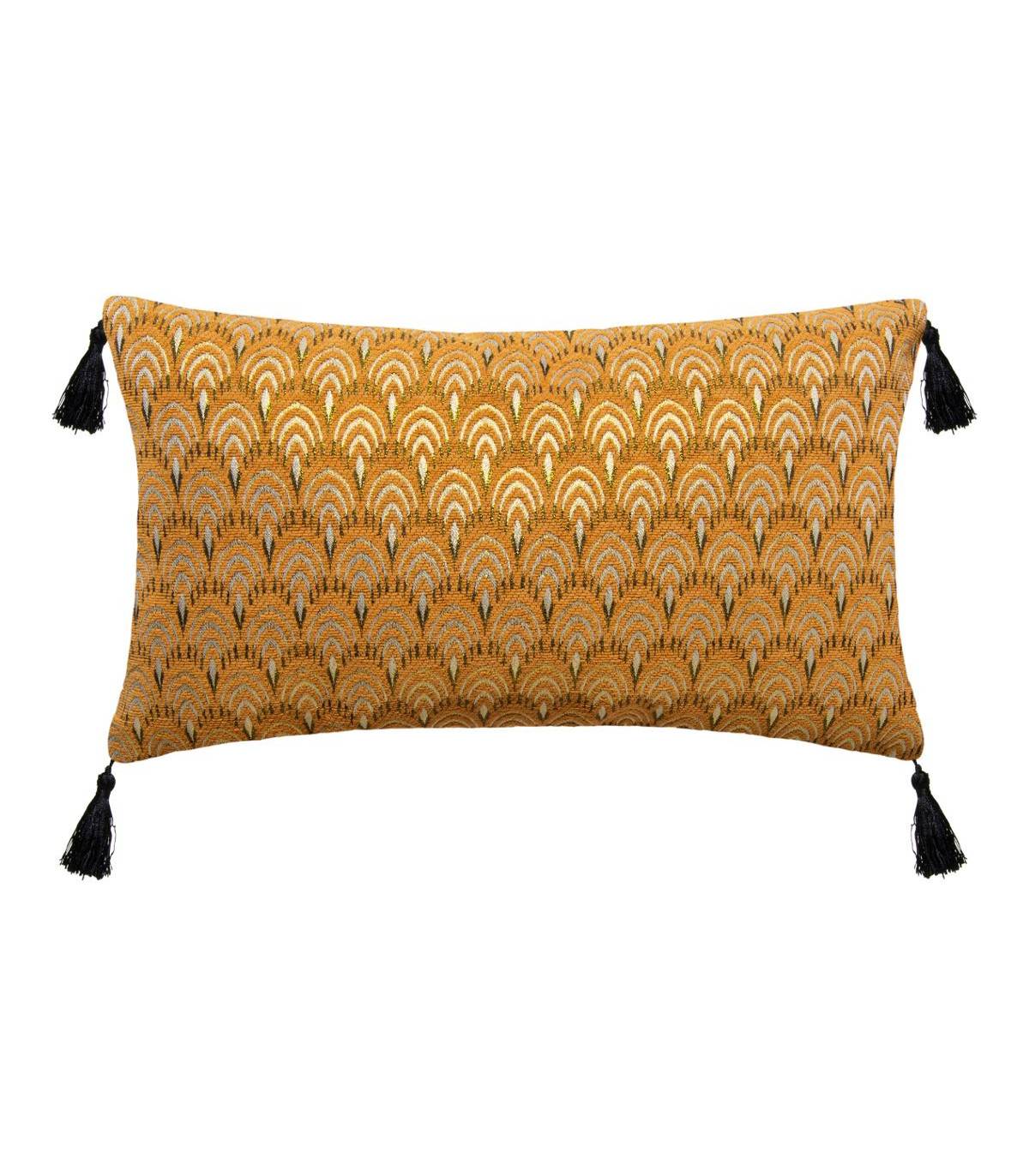 Coussin déhoussable Jacquard Ocre avec pompons 30 x 50 cm - Imagen 1