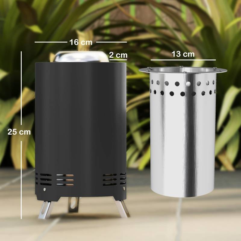Brasero de Table Inox Jardin Camping Combustion Sans Fumée Gris 16x25cm - ComfortXL Outdoor Living - Image 2