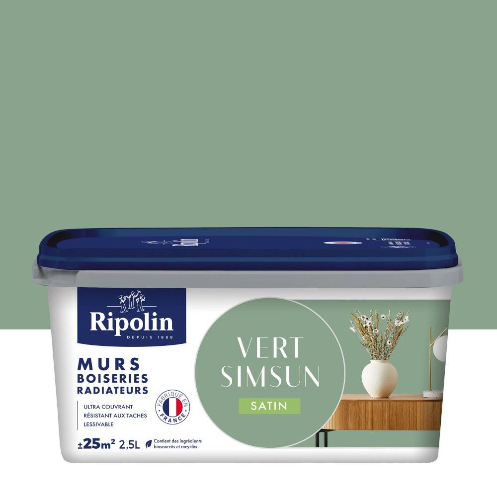 Ripolin - Peinture intérieur mur/boiserie/radiateur satiné, RIPOLIN,  vert simsun, 2.5 litres - Image 1