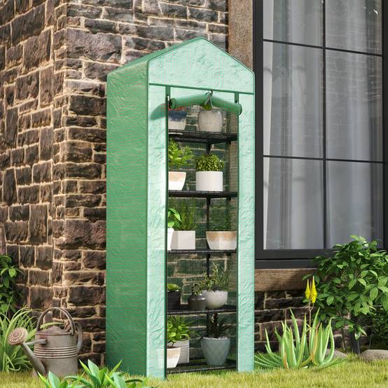 Serre Balcon 5 Niveaux Acier Housse Enroulable 69x49x193cm Vert - ComfortXL Outdoor Living - Image 1