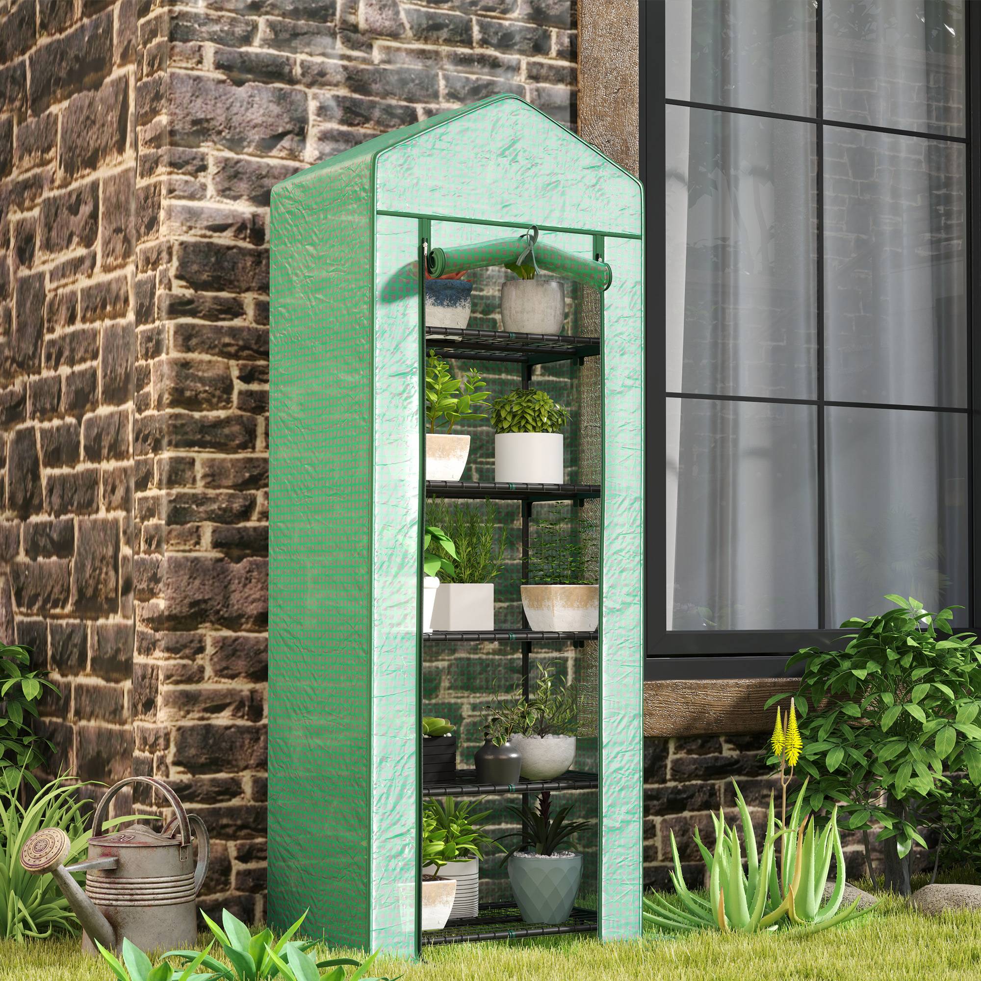 Serre Balcon 5 Niveaux Acier Housse Enroulable 69x49x193cm Vert - ComfortXL Outdoor Living - Image 1