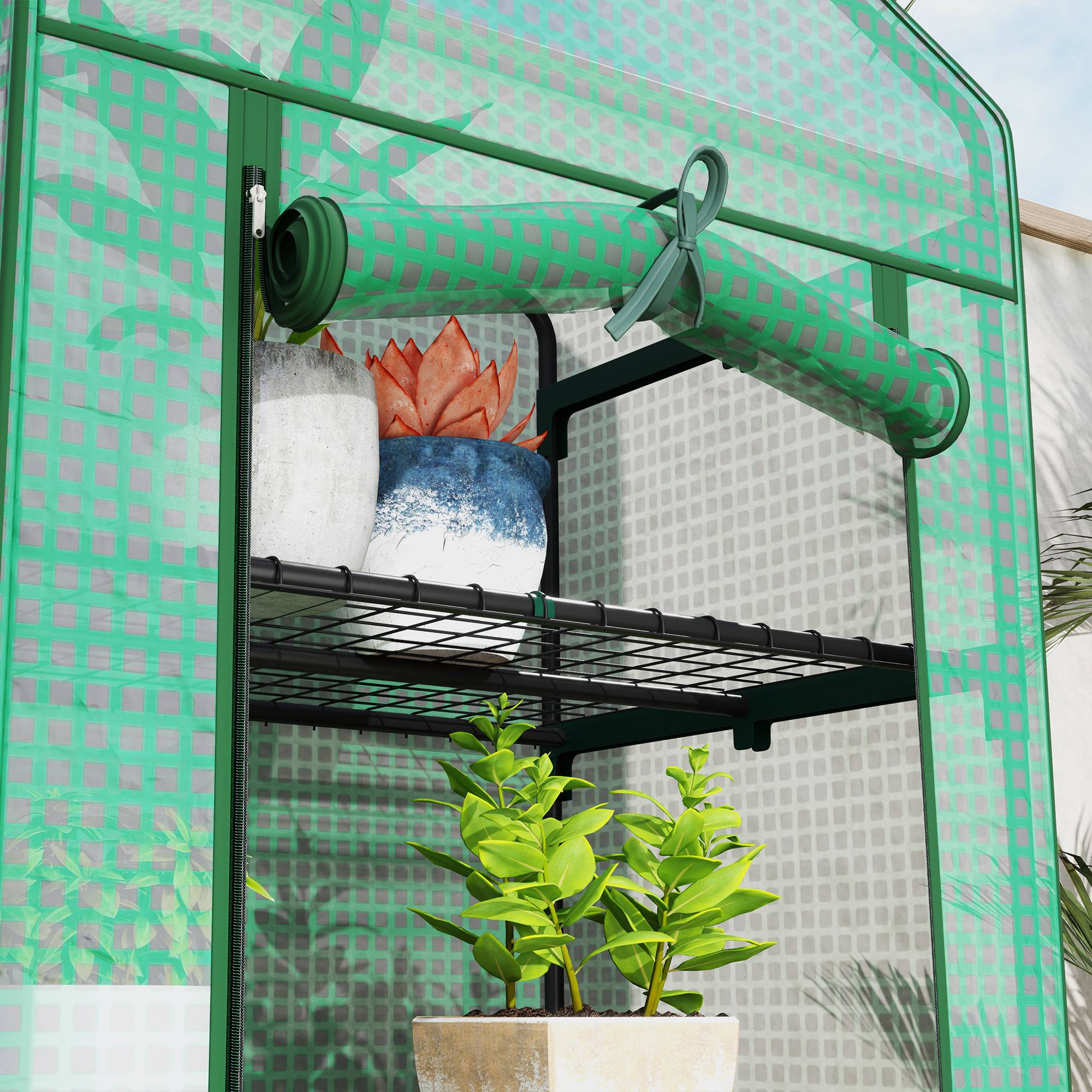 Serre Balcon 5 Niveaux Acier Housse Enroulable 69x49x193cm Vert - ComfortXL Outdoor Living - Image 7