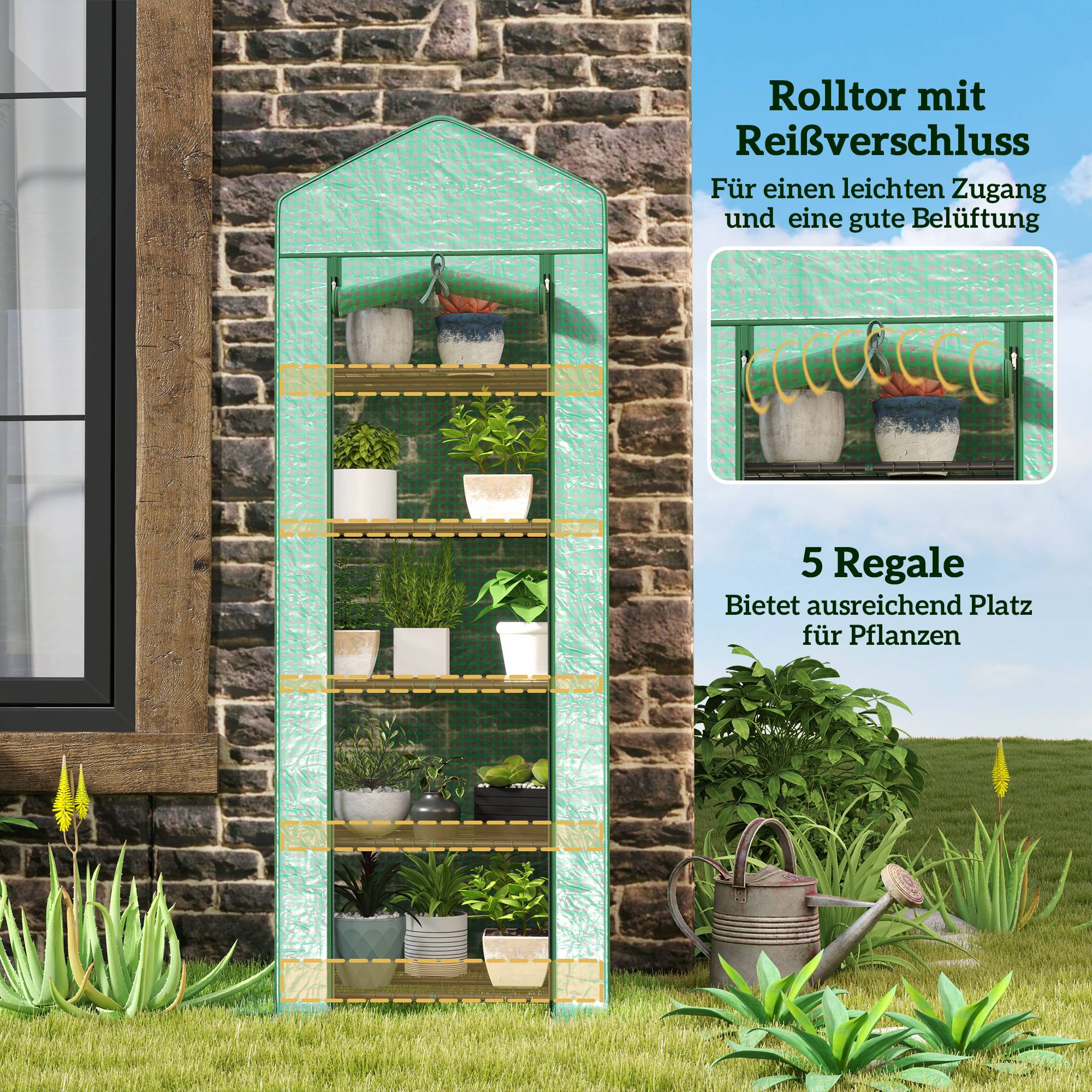 Serre Balcon 5 Niveaux Acier Housse Enroulable 69x49x193cm Vert - ComfortXL Outdoor Living - Image 5