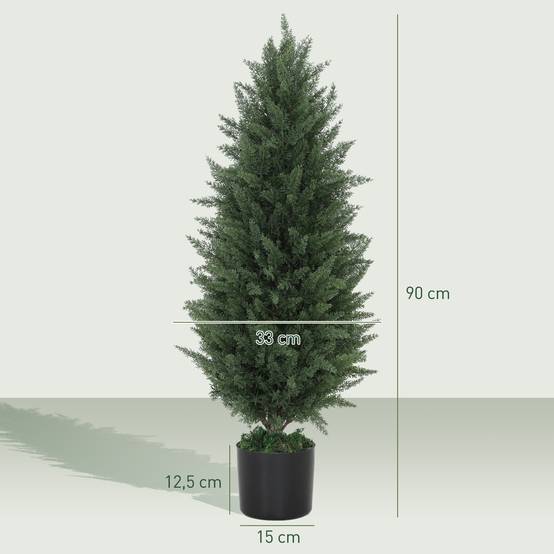 Lot de 2 Cyprès Artificiels PE Décoration Entrée Anti UV Base Lestée Vert 90cm - ComfortXL Outdoor Living - Image 5