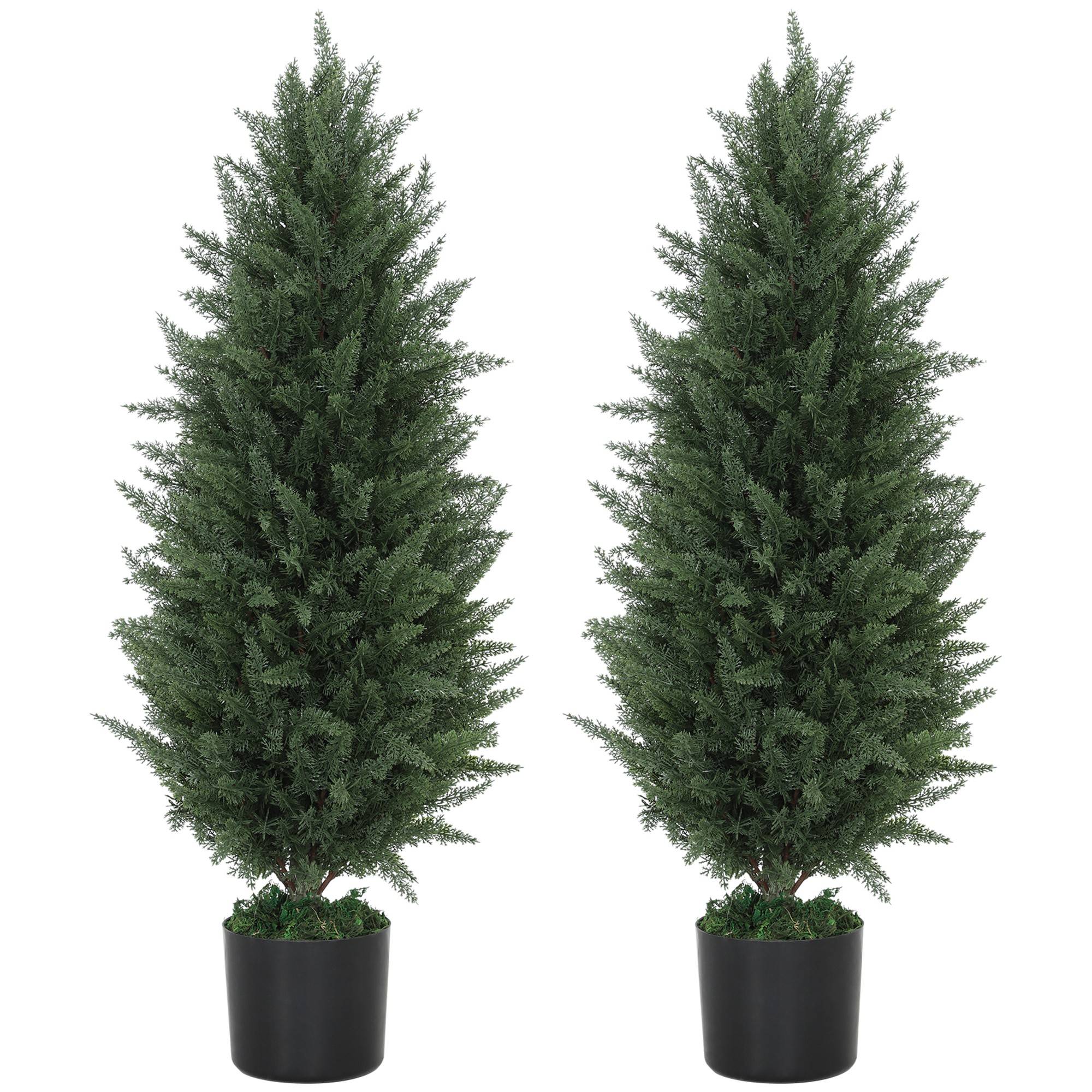 Lot de 2 Cyprès Artificiels PE Décoration Entrée Anti UV Base Lestée Vert 90cm - ComfortXL Outdoor Living - Image 1