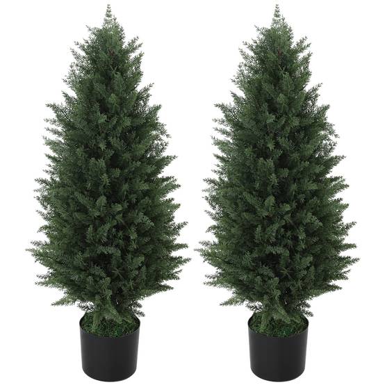 Lot de 2 Cyprès Artificiels PE Décoration Entrée Anti UV Base Lestée Vert 90cm - ComfortXL Outdoor Living - Image 2