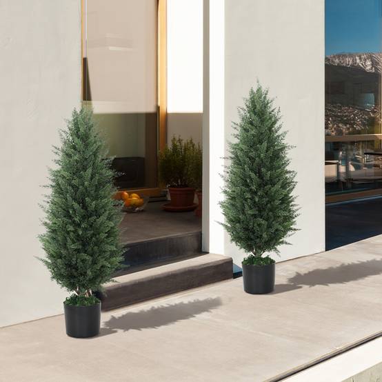 Lot de 2 Cyprès Artificiels PE Décoration Entrée Anti UV Base Lestée Vert 90cm - ComfortXL Outdoor Living - Image 10