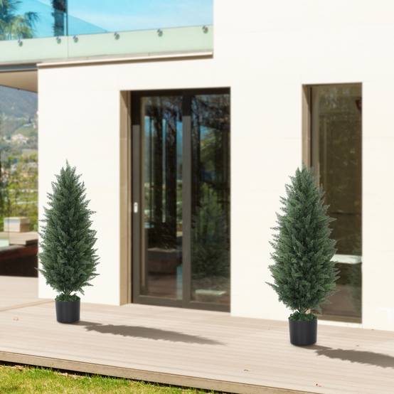 Lot de 2 Cyprès Artificiels PE Décoration Entrée Anti UV Base Lestée Vert 90cm - ComfortXL Outdoor Living - Image 4