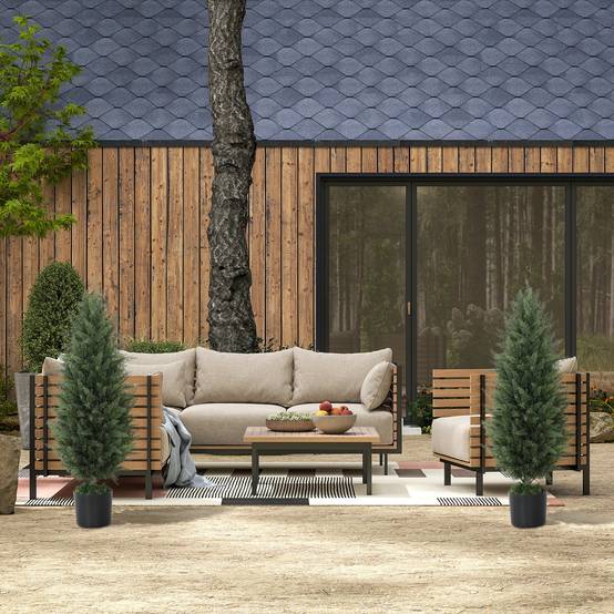 Lot de 2 Cyprès Artificiels PE Décoration Entrée Anti UV Base Lestée Vert 90cm - ComfortXL Outdoor Living - Image 9