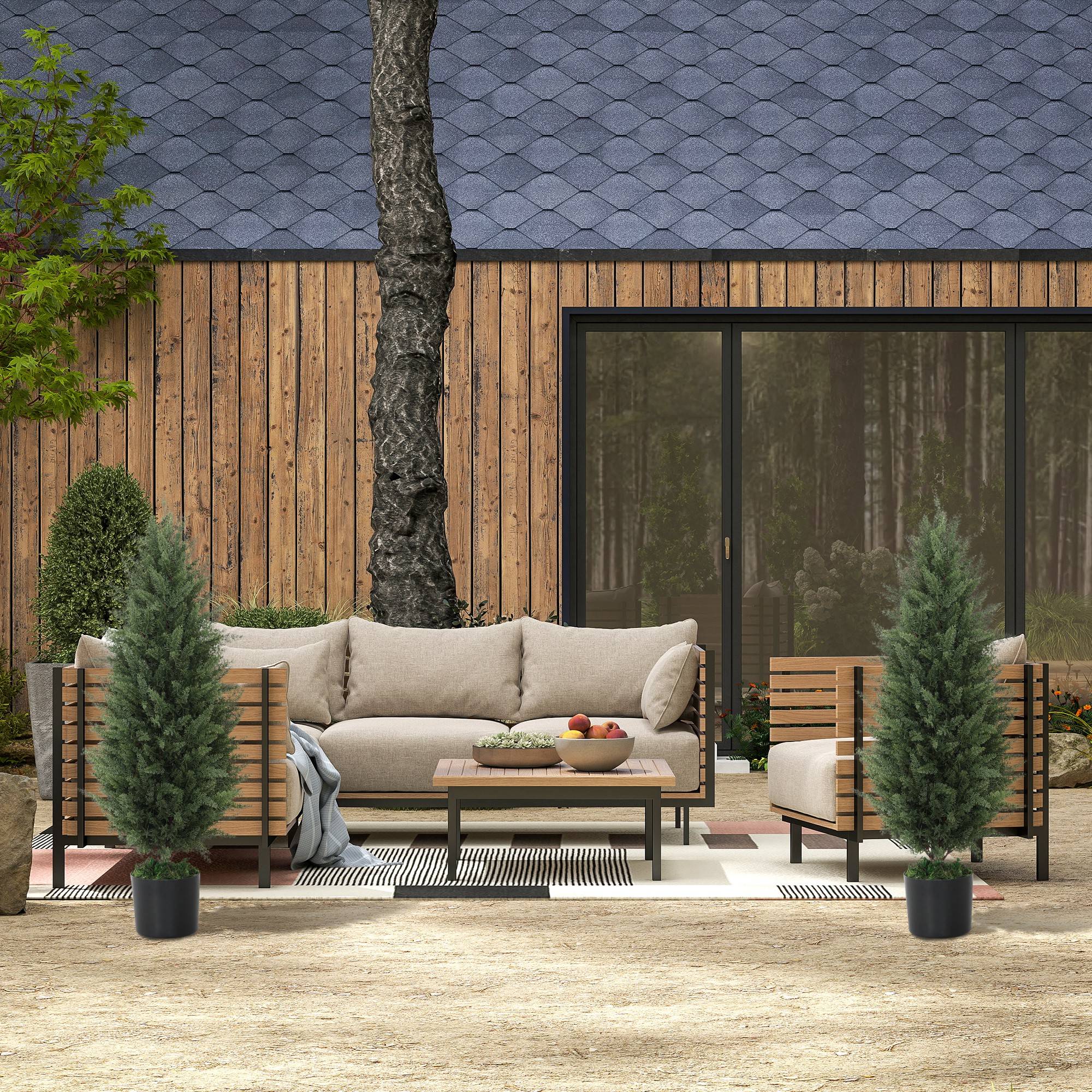 Lot de 2 Cyprès Artificiels PE Décoration Entrée Anti UV Base Lestée Vert 90cm - ComfortXL Outdoor Living - Image 9