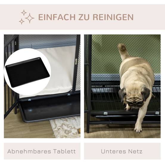 Cage pour chien avec table, bois de chêne et noir, 80 x 55 x 71 cm - PANGIVO - Image 6