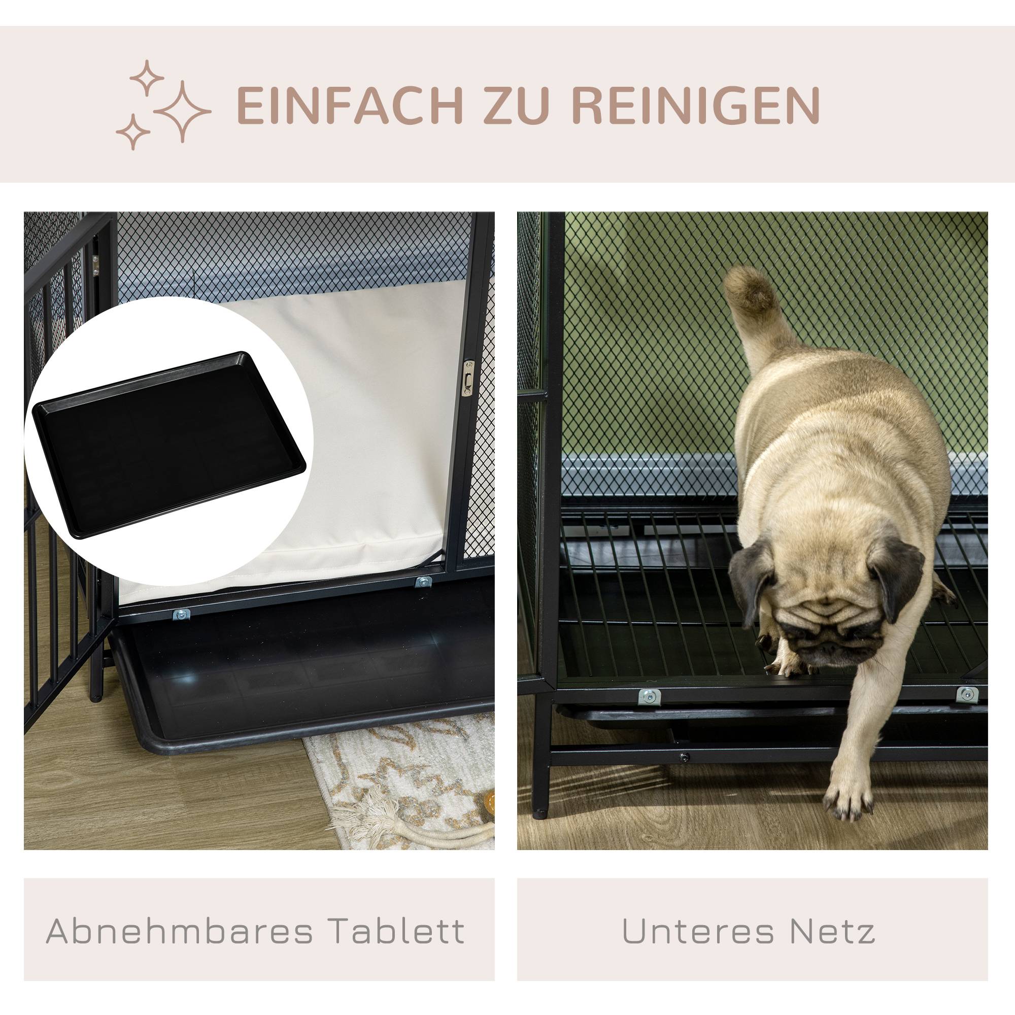 Cage pour chien avec table, bois de chêne et noir, 80 x 55 x 71 cm - PANGIVO - Image 6