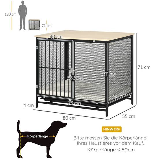 Cage pour chien avec table, bois de chêne et noir, 80 x 55 x 71 cm - PANGIVO - Image 3