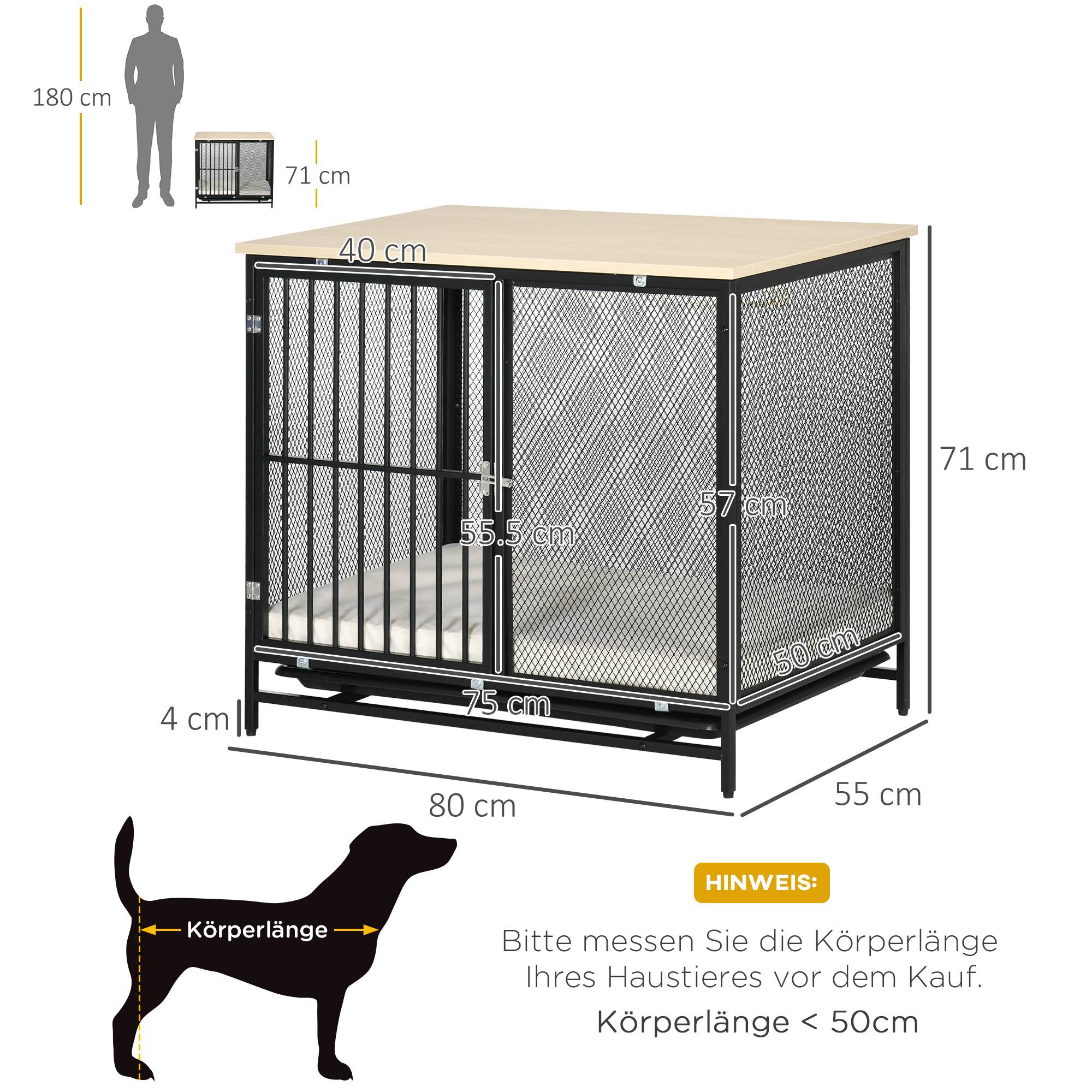 Cage pour chien avec table, bois de chêne et noir, 80 x 55 x 71 cm - PANGIVO - Image 3