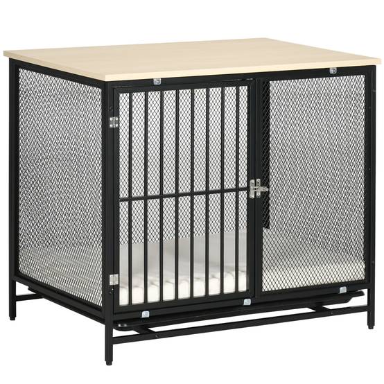 Cage pour chien avec table, bois de chêne et noir, 80 x 55 x 71 cm - PANGIVO - Image 1