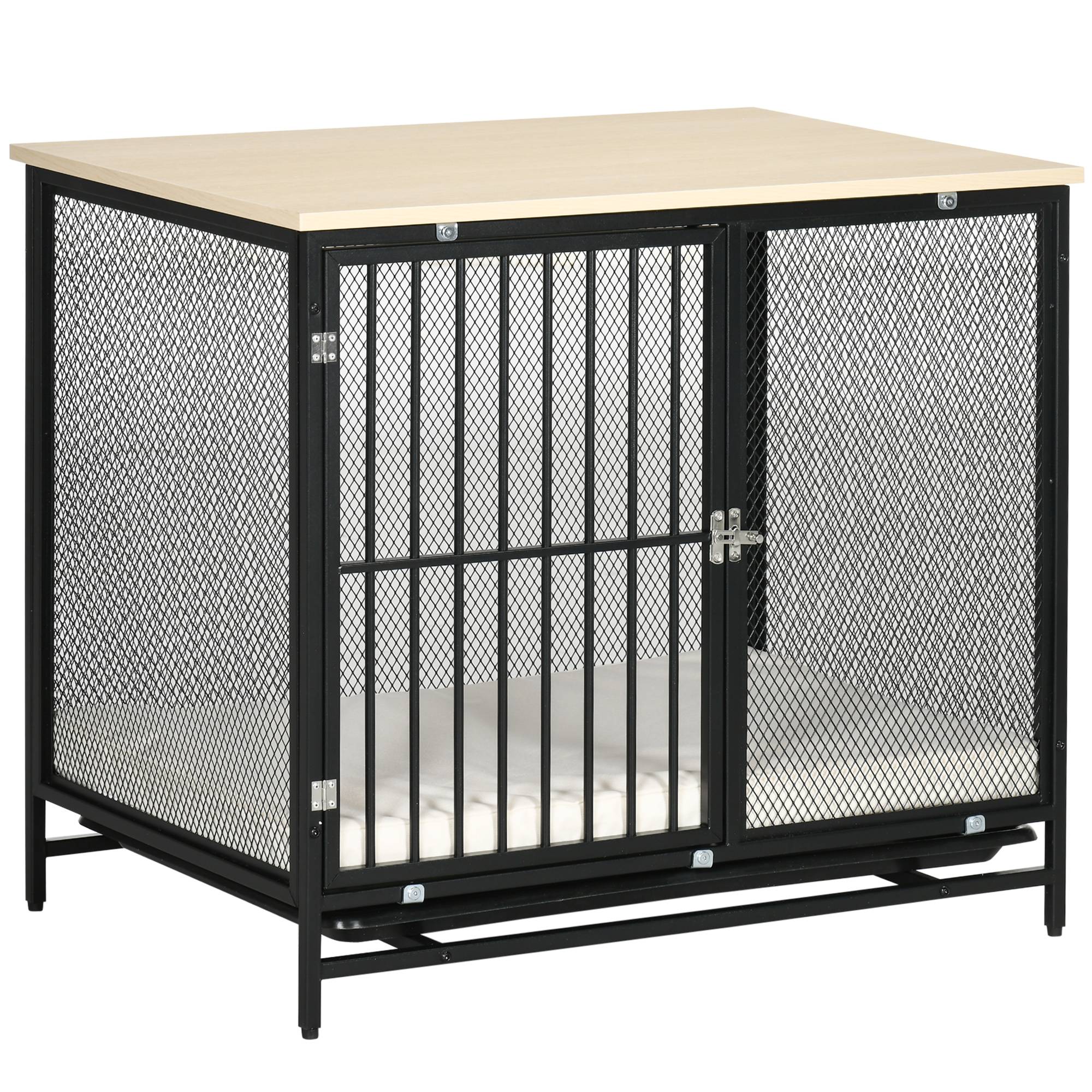 Cage pour chien avec table, bois de chêne et noir, 80 x 55 x 71 cm - PANGIVO - Image 1