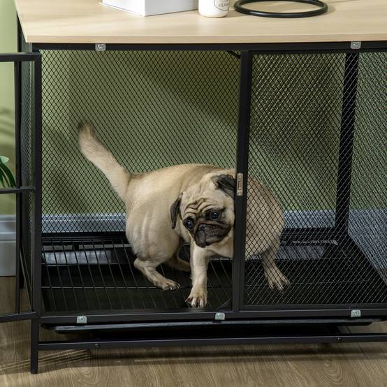 Cage pour chien avec table, bois de chêne et noir, 80 x 55 x 71 cm - PANGIVO - Image 7