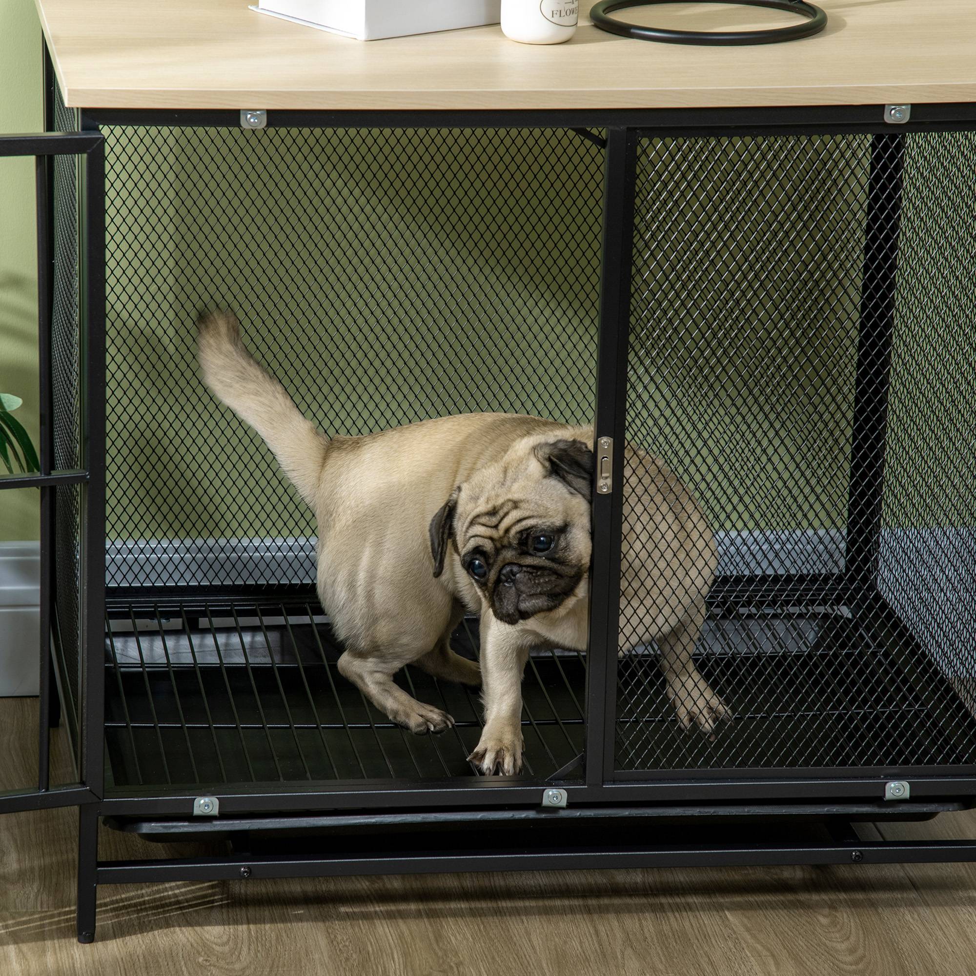 Cage pour chien avec table, bois de chêne et noir, 80 x 55 x 71 cm - PANGIVO - Image 7