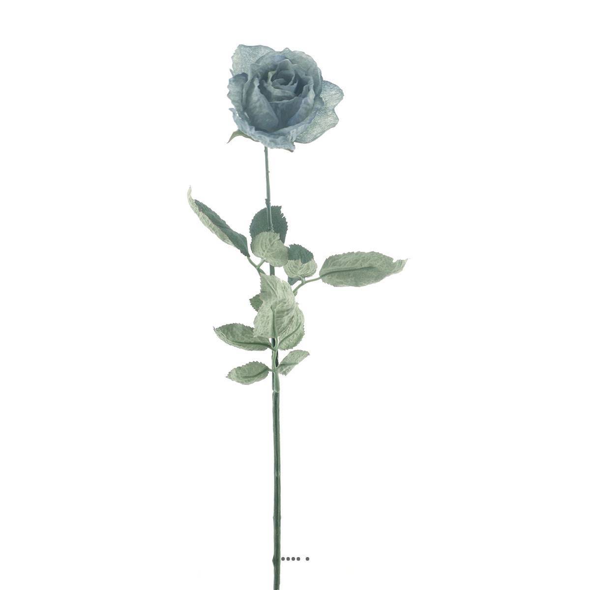 Artificielles - Rose Joy artificielle H 64 cm 1 tete D 7 cm 3 feuilles effet texturé Gris-Bleu - couleur: Gris-Bleu - Imagen 1