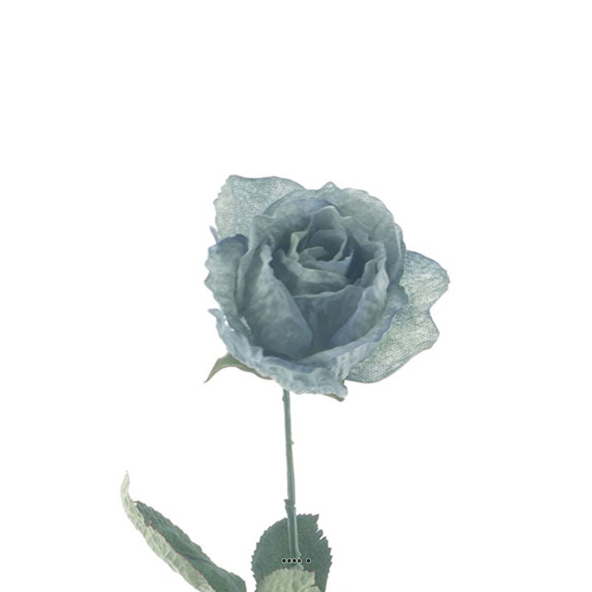 Artificielles - Rose Joy artificielle H 64 cm 1 tete D 7 cm 3 feuilles effet texturé Gris-Bleu - couleur: Gris-Bleu - Imagen 3