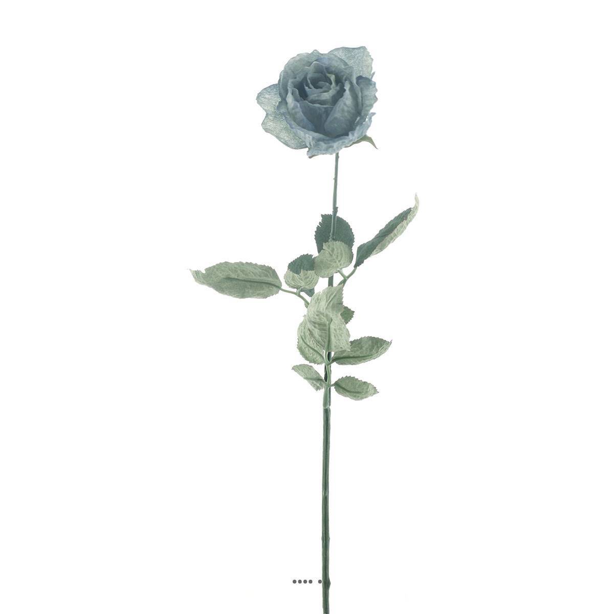 Artificielles - Rose Joy artificielle H 64 cm 1 tete D 7 cm 3 feuilles effet texturé Gris-Bleu - couleur: Gris-Bleu - Imagen 2