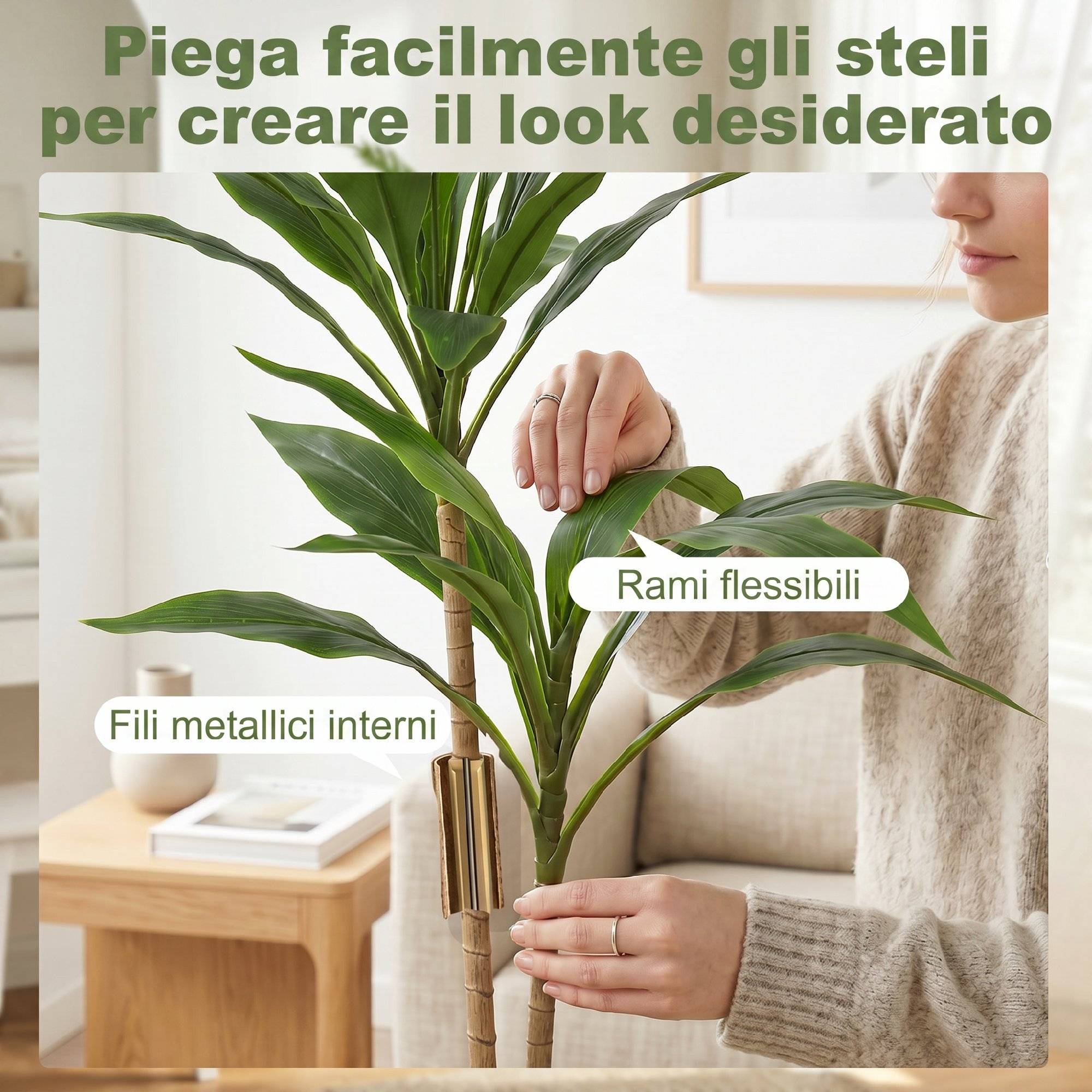 Cordyline artificielle 29 feuilles, branches pliables, vert - Image 8