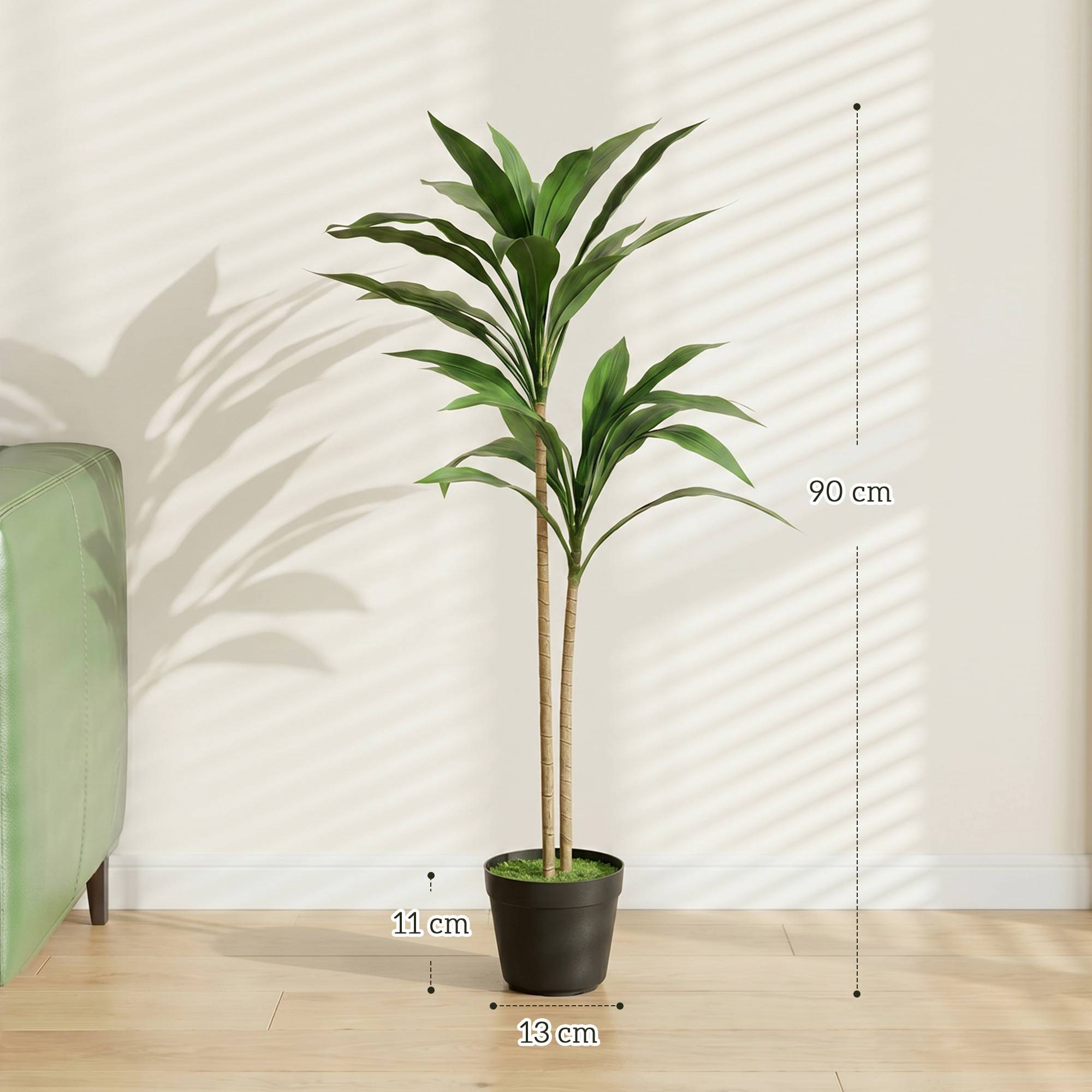 Cordyline artificielle 29 feuilles, branches pliables, vert - Image 5