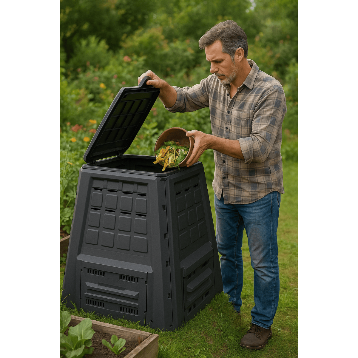 Composteur De Jardin Marron Plastique Rotin Bac De Compostage De Jardin